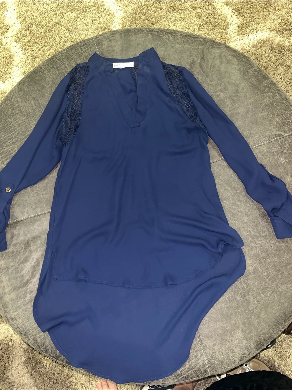 Jolt Navy Lace-Shoulder Long Sleeve Tunic